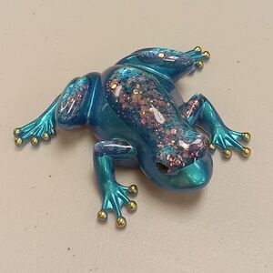 Handcrafted resin glittery blue frog